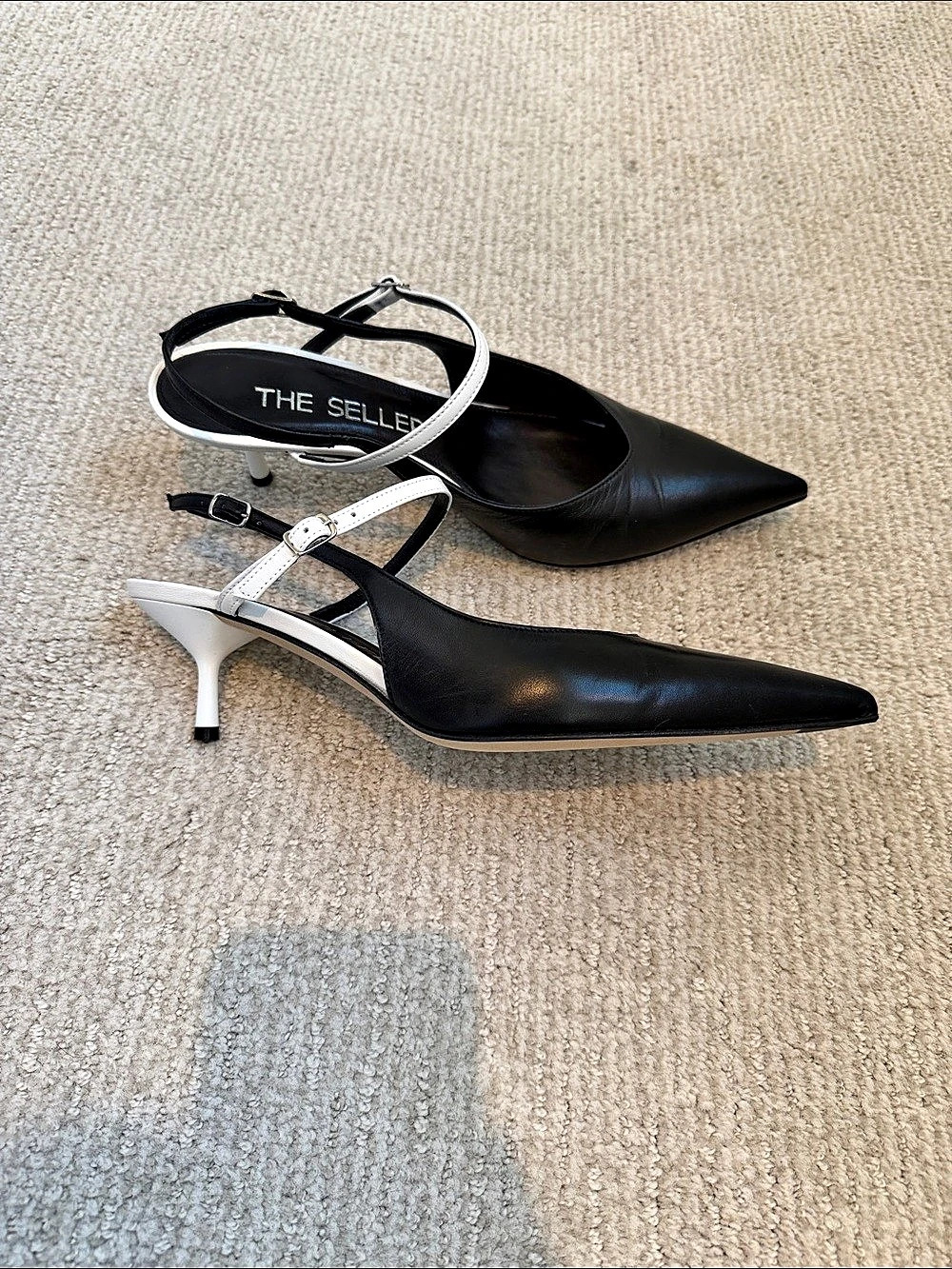 The Seller Black & White Leather Slingback Heels Italian 41 US 9.5–10